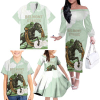 158th Anniversary Belmont Horse Racing Family Matching Off The Shoulder Long Sleeve Dress and Hawaiian Shirt Run for the Carnations