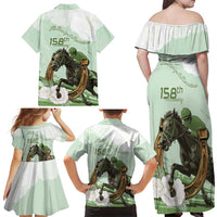 158th Anniversary Belmont Horse Racing Family Matching Off Shoulder Maxi Dress and Hawaiian Shirt Run for the Carnations