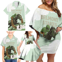 158th Anniversary Belmont Horse Racing Family Matching Off Shoulder Short Dress and Hawaiian Shirt Run for the Carnations