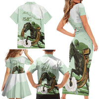 158th Anniversary Belmont Horse Racing Family Matching Short Sleeve Bodycon Dress and Hawaiian Shirt Run for the Carnations