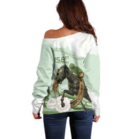 158th Anniversary Belmont Horse Racing Off Shoulder Sweater Run for the Carnations