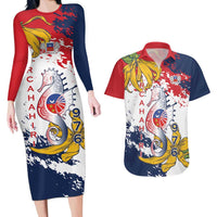 Ra Hachiri 976 Couples Matching Long Sleeve Bodycon Dress and Hawaiian Shirt Mayotte Map With Ylang Ylang