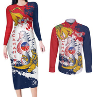 Ra Hachiri 976 Couples Matching Long Sleeve Bodycon Dress and Long Sleeve Button Shirt Mayotte Map With Ylang Ylang
