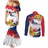 Ra Hachiri 976 Couples Matching Mermaid Dress and Long Sleeve Button Shirt Mayotte Map With Ylang Ylang