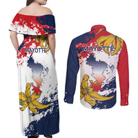 Ra Hachiri 976 Couples Matching Off Shoulder Maxi Dress and Long Sleeve Button Shirt Mayotte Map With Ylang Ylang