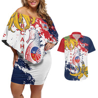 Ra Hachiri 976 Couples Matching Off Shoulder Short Dress and Hawaiian Shirt Mayotte Map With Ylang Ylang