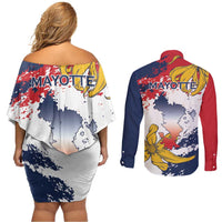 Ra Hachiri 976 Couples Matching Off Shoulder Short Dress and Long Sleeve Button Shirt Mayotte Map With Ylang Ylang