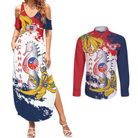 Ra Hachiri 976 Couples Matching Summer Maxi Dress and Long Sleeve Button Shirt Mayotte Map With Ylang Ylang