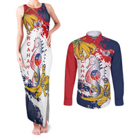 Ra Hachiri 976 Couples Matching Tank Maxi Dress and Long Sleeve Button Shirt Mayotte Map With Ylang Ylang