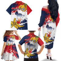 Ra Hachiri 976 Family Matching Off The Shoulder Long Sleeve Dress and Hawaiian Shirt Mayotte Map With Ylang Ylang