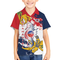 Ra Hachiri 976 Family Matching Off The Shoulder Long Sleeve Dress and Hawaiian Shirt Mayotte Map With Ylang Ylang