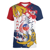 Ra Hachiri 976 Women V-Neck T-Shirt Mayotte Map With Ylang Ylang
