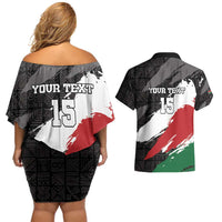 Custom Kenya Rugby Sevens Couples Matching Off Shoulder Short Dress and Hawaiian Shirt African Pattern - Grunge Style - Wonder Print Shop