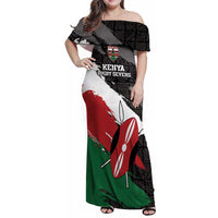 Custom Kenya Rugby Sevens Family Matching Off Shoulder Maxi Dress and Hawaiian Shirt African Pattern - Grunge Style - Wonder Print Shop