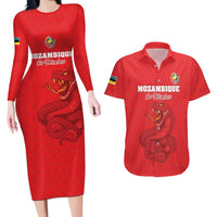Custom Mozambique Football Couples Matching Long Sleeve Bodycon Dress and Hawaiian Shirt Come On Os Mambas - Wonder Print Shop