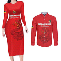 Custom Mozambique Football Couples Matching Long Sleeve Bodycon Dress and Long Sleeve Button Shirt Come On Os Mambas - Wonder Print Shop