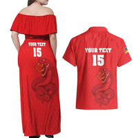 Custom Mozambique Football Couples Matching Off Shoulder Maxi Dress and Hawaiian Shirt Come On Os Mambas - Wonder Print Shop