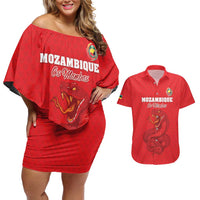 Custom Mozambique Football Couples Matching Off Shoulder Short Dress and Hawaiian Shirt Come On Os Mambas - Wonder Print Shop