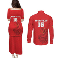 Custom Mozambique Football Couples Matching Puletasi and Long Sleeve Button Shirt Come On Os Mambas - Wonder Print Shop