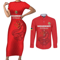 Custom Mozambique Football Couples Matching Short Sleeve Bodycon Dress and Long Sleeve Button Shirt Come On Os Mambas - Wonder Print Shop
