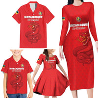 Custom Mozambique Football Family Matching Long Sleeve Bodycon Dress and Hawaiian Shirt Come On Os Mambas - Wonder Print Shop
