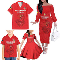 Custom Mozambique Football Family Matching Off The Shoulder Long Sleeve Dress and Hawaiian Shirt Come On Os Mambas - Wonder Print Shop