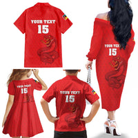 Custom Mozambique Football Family Matching Off The Shoulder Long Sleeve Dress and Hawaiian Shirt Come On Os Mambas - Wonder Print Shop