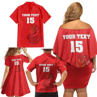 Custom Mozambique Football Family Matching Off Shoulder Short Dress and Hawaiian Shirt Come On Os Mambas - Wonder Print Shop