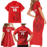 Custom Mozambique Football Family Matching Short Sleeve Bodycon Dress and Hawaiian Shirt Come On Os Mambas - Wonder Print Shop