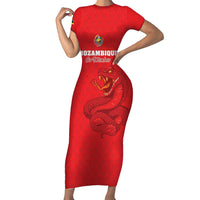 Custom Mozambique Football Short Sleeve Bodycon Dress Come On Os Mambas - Wonder Print Shop
