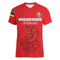 Custom Mozambique Football Women V-Neck T-Shirt Come On Os Mambas - Wonder Print Shop