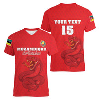 Custom Mozambique Football Women V-Neck T-Shirt Come On Os Mambas - Wonder Print Shop