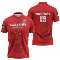 Custom Mozambique Football Zipper Polo Shirt Come On Os Mambas - Wonder Print Shop