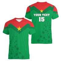 Custom Burkina Faso Football Women V-Neck T-Shirt Go Champions Les Etalons - Wonder Print Shop