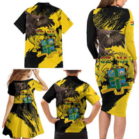 Ghana Eagle Family Matching Long Sleeve Bodycon Dress and Hawaiian Shirt Coat Of Arms - Grunge Style