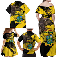 Ghana Eagle Family Matching Off Shoulder Maxi Dress and Hawaiian Shirt Coat Of Arms - Grunge Style