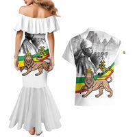 Adwa Victory Day Couples Matching Mermaid Dress and Hawaiian Shirt Menelik II and Mount Soloda - Lion Of Judah