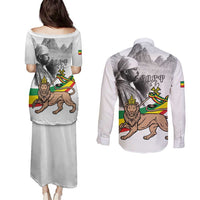 Adwa Victory Day Couples Matching Puletasi and Long Sleeve Button Shirt Menelik II and Mount Soloda - Lion Of Judah
