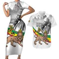 Adwa Victory Day Couples Matching Short Sleeve Bodycon Dress and Hawaiian Shirt Menelik II and Mount Soloda - Lion Of Judah