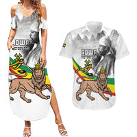 Adwa Victory Day Couples Matching Summer Maxi Dress and Hawaiian Shirt Menelik II and Mount Soloda - Lion Of Judah