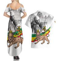 Adwa Victory Day Couples Matching Summer Maxi Dress and Hawaiian Shirt Menelik II and Mount Soloda - Lion Of Judah