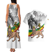 Adwa Victory Day Couples Matching Tank Maxi Dress and Hawaiian Shirt Menelik II and Mount Soloda - Lion Of Judah