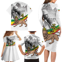 Adwa Victory Day Family Matching Long Sleeve Bodycon Dress and Hawaiian Shirt Menelik II and Mount Soloda - Lion Of Judah