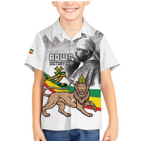 Adwa Victory Day Family Matching Mermaid Dress and Hawaiian Shirt Menelik II and Mount Soloda - Lion Of Judah