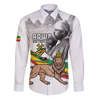 Adwa Victory Day Family Matching Off The Shoulder Long Sleeve Dress and Hawaiian Shirt Menelik II and Mount Soloda - Lion Of Judah
