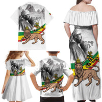 Adwa Victory Day Family Matching Off Shoulder Maxi Dress and Hawaiian Shirt Menelik II and Mount Soloda - Lion Of Judah