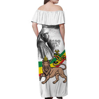 Adwa Victory Day Family Matching Off Shoulder Maxi Dress and Hawaiian Shirt Menelik II and Mount Soloda - Lion Of Judah