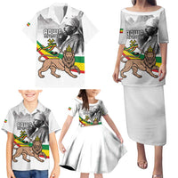 Adwa Victory Day Family Matching Puletasi and Hawaiian Shirt Menelik II and Mount Soloda - Lion Of Judah