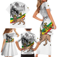Adwa Victory Day Family Matching Short Sleeve Bodycon Dress and Hawaiian Shirt Menelik II and Mount Soloda - Lion Of Judah