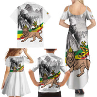 Adwa Victory Day Family Matching Summer Maxi Dress and Hawaiian Shirt Menelik II and Mount Soloda - Lion Of Judah